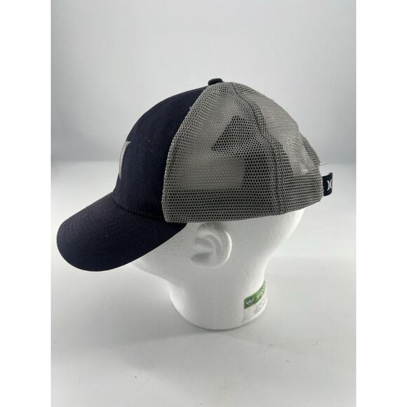 Hurley Icon Solid Flat Trucker Cap / Hat Adjustable Snapback Navy Blue Gray - Picture 2 of 4